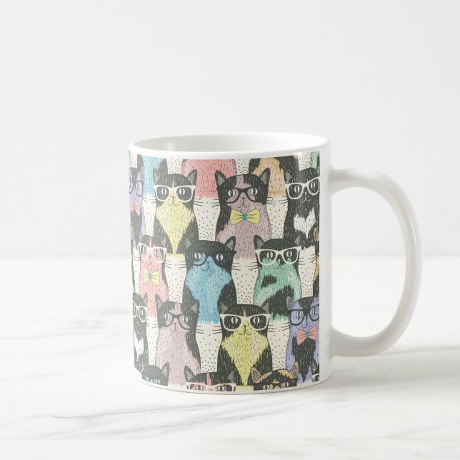 Gulligt Hipsterkattmönster Kaffemugg (Höger)