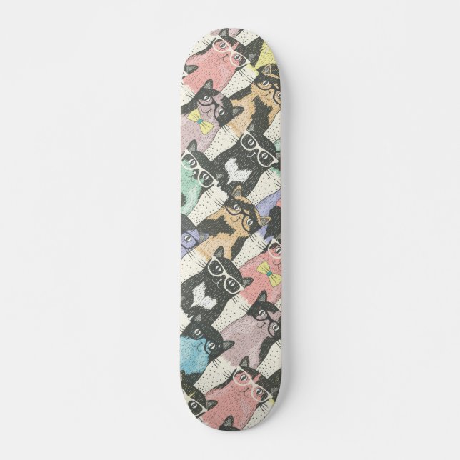 Gulligt Hipsterkattmönster Skateboard Bräda 20 Cm (Framsida)