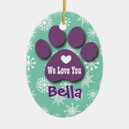 Gulligt hundtasstryck och snöflingor för hund julgransprydnad keramik