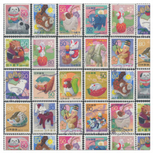 Gulligt Japan år av det djura frimärkemönster Tyg