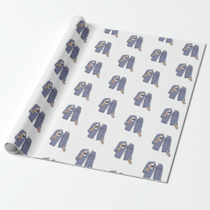 Gulligt kaffemodeparty som slår in papper presentpapper