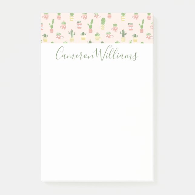 Gulligt kaktusmönster post-it block (Framsida)