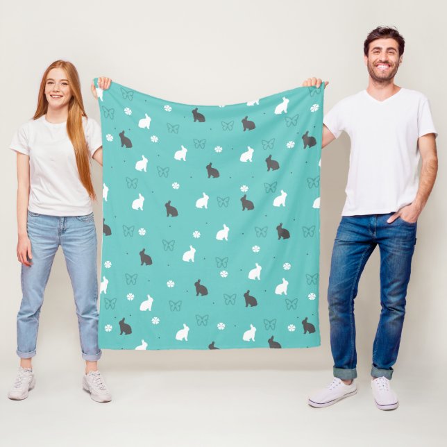 gulligt kaninblomma- och fjärilsmönster fleecefilt (På plats)