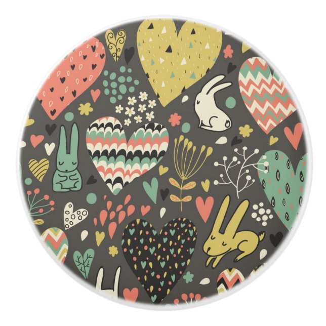 Gulligt kärlekkaninmönster med hjärtor knopp (Framsidan)