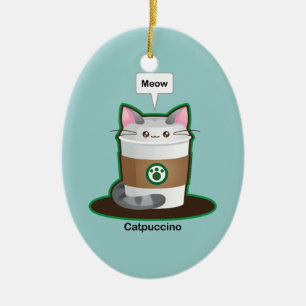 Gulligt kattkaffe julgransprydnad keramik