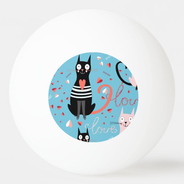Gulligt kattmönster på en blåttbakgrund pingisboll (Framsidan)