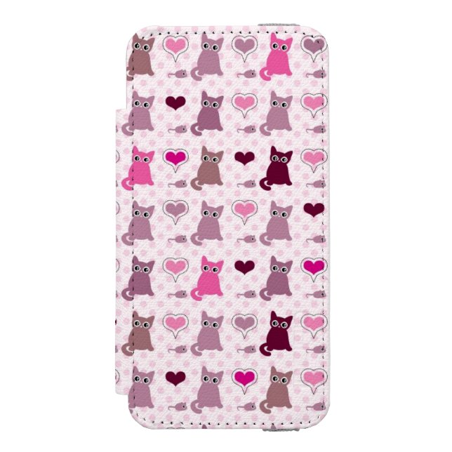 Gulligt kattungeflickamönster incipio iPhone wallet skal (Folio Framsidan)