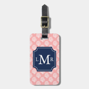 Gulligt korallmönster och blåttMonogram Bagagebricka