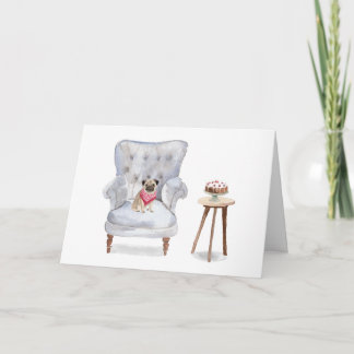 Gulligt kort för hälsning för mopshundfödelsedag