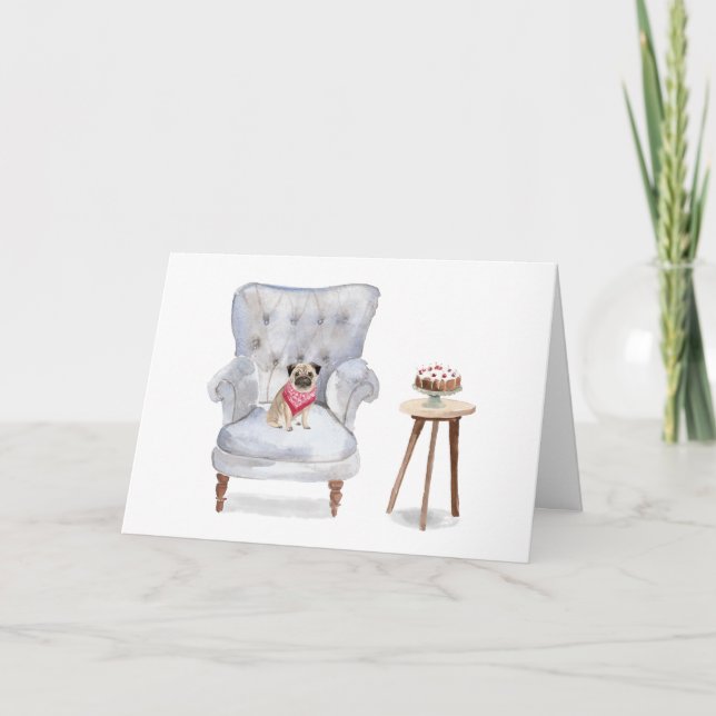 Gulligt kort för hälsning för mopshundfödelsedag (Framsida)