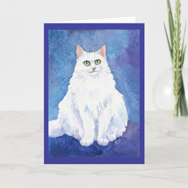 Gulligt kort för hälsning för vitkatt- eller (Framsida)