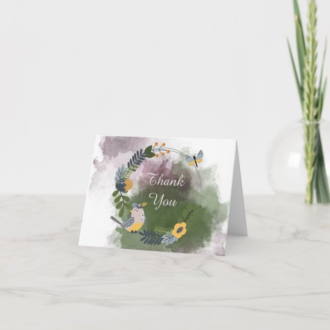 Gulligt lite fågel- och fjärilstack tack kort (Framsida)