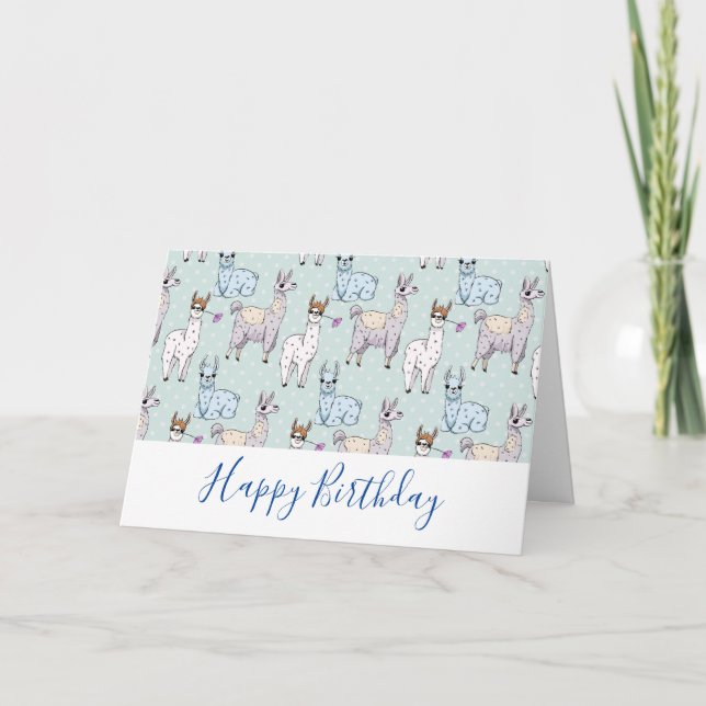 Gulligt Llamamönster på polka dots Kort (Framsida)