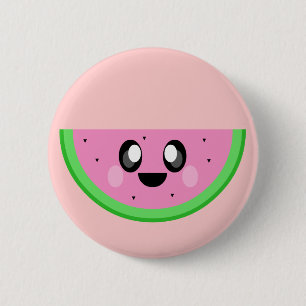 gulligt lyckligt ansikte för kawaiivattenmelon knapp