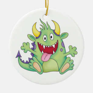 gulligt lyckligt monster julgransprydnad keramik