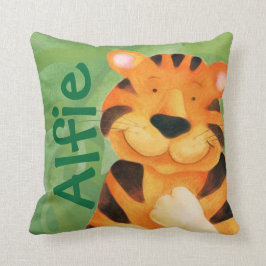 Gulligt lyckligt tigeransikte kvadrerar den kända kudde