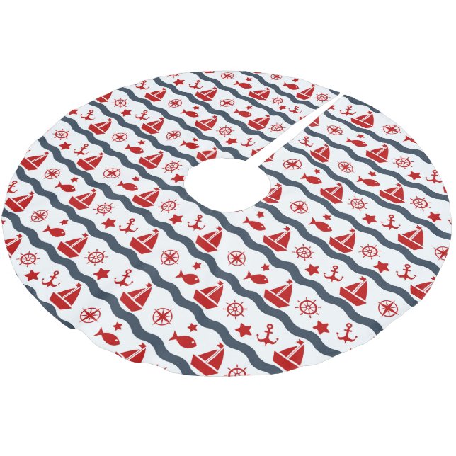 Gulligt maritimt mönster julgransmatta borstad polyester (Vinklad)