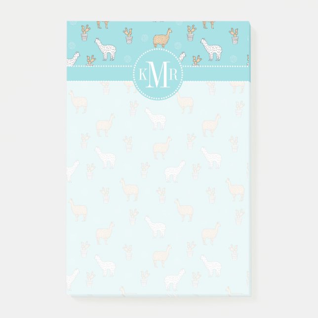 Gulligt mönster för AlpacaLlamakaktus Post-it Block (Framsida)