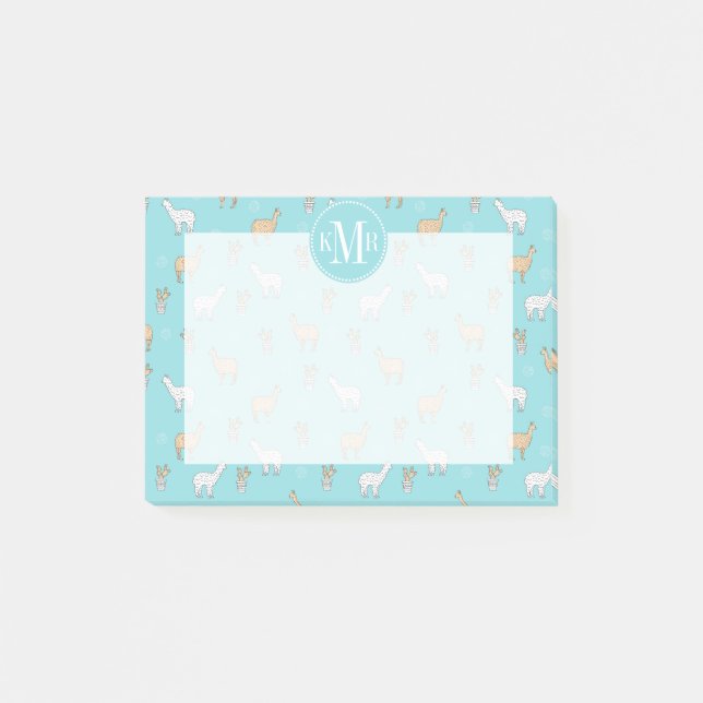 Gulligt mönster för AlpacaLlamakaktus Post-it Block (Framsida)