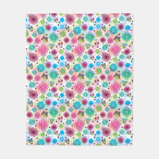 Gulligt mönster för blommaugglabakgrund fleecefilt (Framsidan)