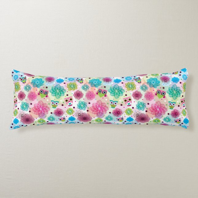 Gulligt mönster för blommaugglabakgrund kroppskudde (Framsidan)