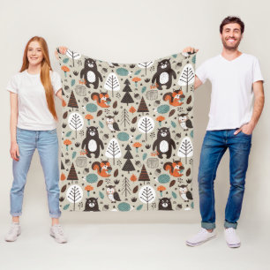 Gulligt mönster för höstskogsmarkdjur fleecefilt