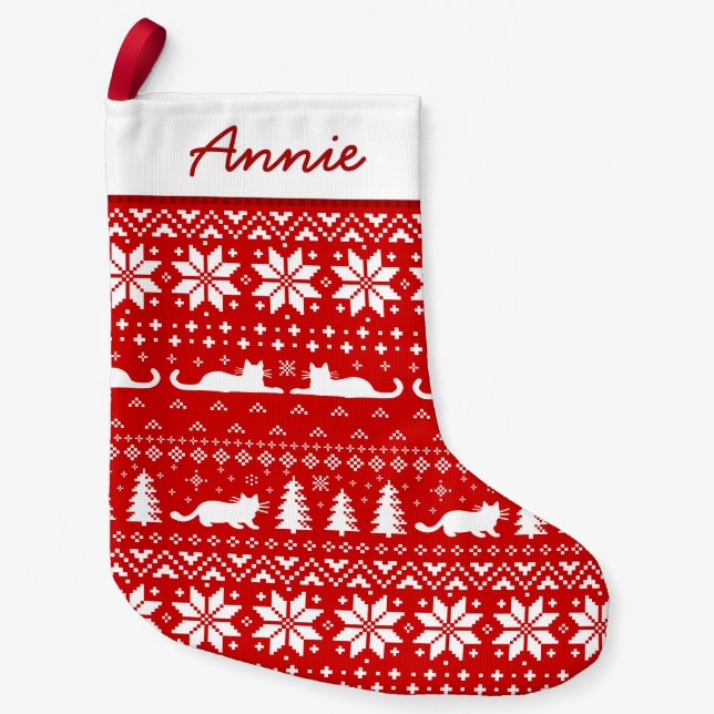 Gulligt mönster för tröja för kattSilhouettesjul Liten Julstrumpa (Framsidan)