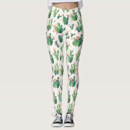Gulligt mönster för vattenfärgblommarkaktus leggings