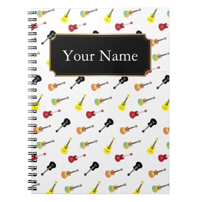 Gulligt musikUkulelemönster med namn Anteckningsbok (Framsidan)