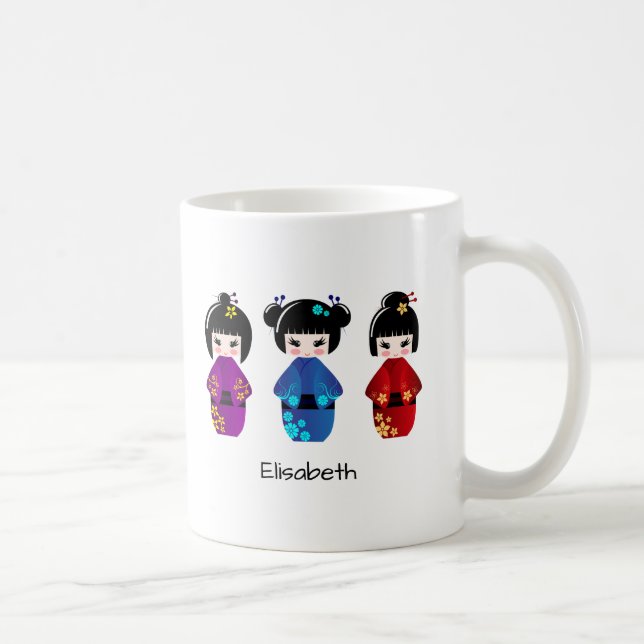 Gulligt namn för kokeshidockatecknad kaffemugg (Höger)