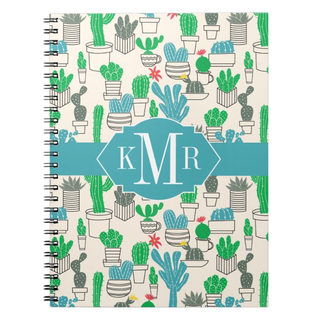 Gulligt naturligt blom- kaktusmönster anteckningsbok med spiral (Framsidan)