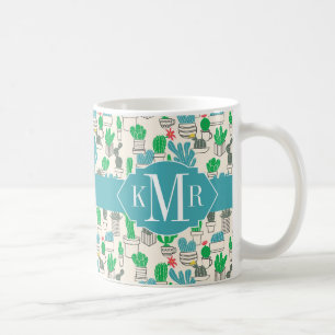 Gulligt naturligt blom- kaktusmönster kaffemugg