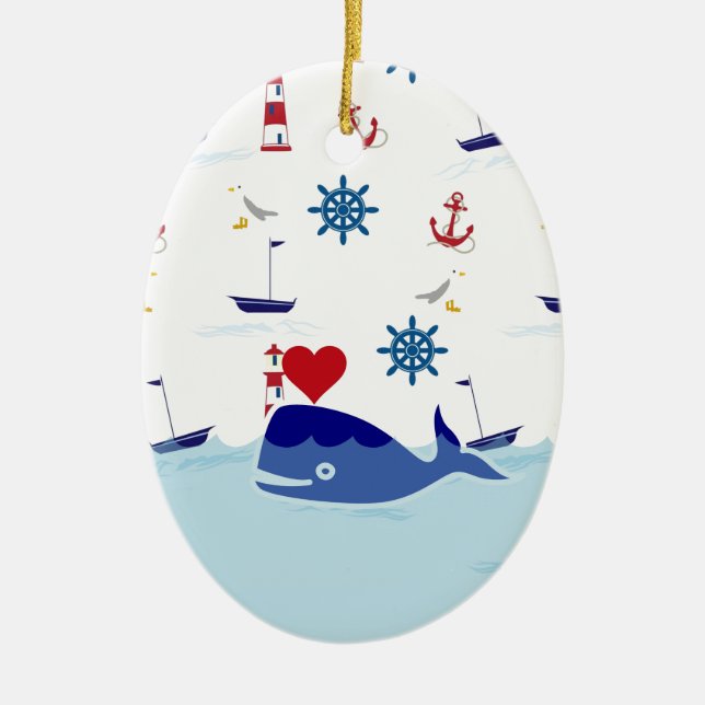 Gulligt nautiskt val julgransprydnad keramik (Framsidan)