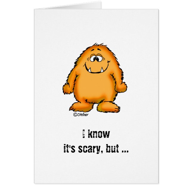 Gulligt nyckfullt orange monster vid Send2smiles Hälsningskort (Framsidan)