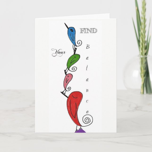 Gulligt och färgrikt fågelhälsningkort tack kort (Framsida)