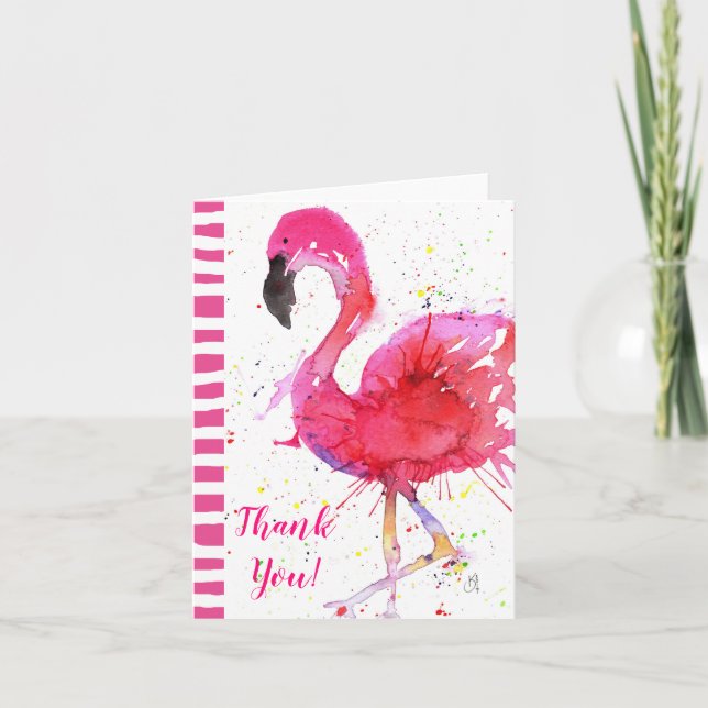 Gulligt och färgrikt rosa Flamingohälsningkort Kort (Framsida)