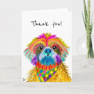 Gulligt och färgrikt Shih Tzu hälsningkort Tack Kort
