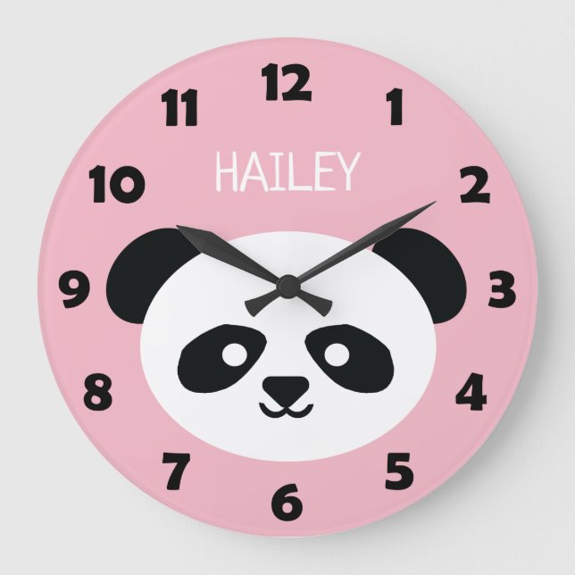 Gulligt Pandabjörnansikte lurar Kawaii Stor Klocka (Framsida)