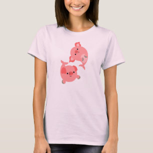 Gulligt para av T-tröja för tecknadMerpigs kvinn T Shirt