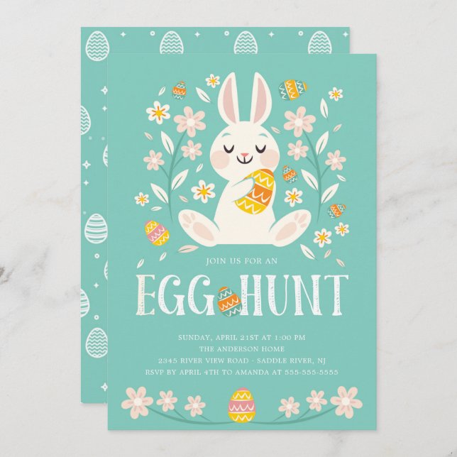 Gulligt party för påskharepåskäggjakt inbjudningar (Fram/baksida)