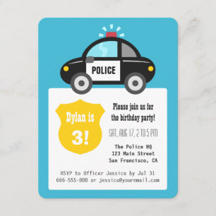 Gulligt party för polisbilbarns födelsedag inbjudningar