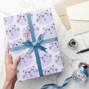 Gulligt purpurfärgat kattmönster - lila presentpapper