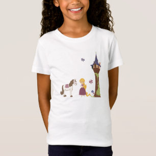 Gulligt rapunzeltorn och hästflicka t-skjorta t-shirt
