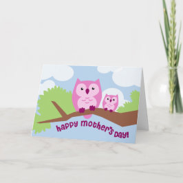 Gulligt rosa kort för ugglamamma- och babymors dag