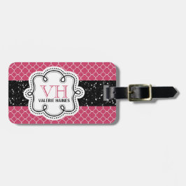 Gulligt rosa Quatrefoil och Fauxglitter Bagagebricka