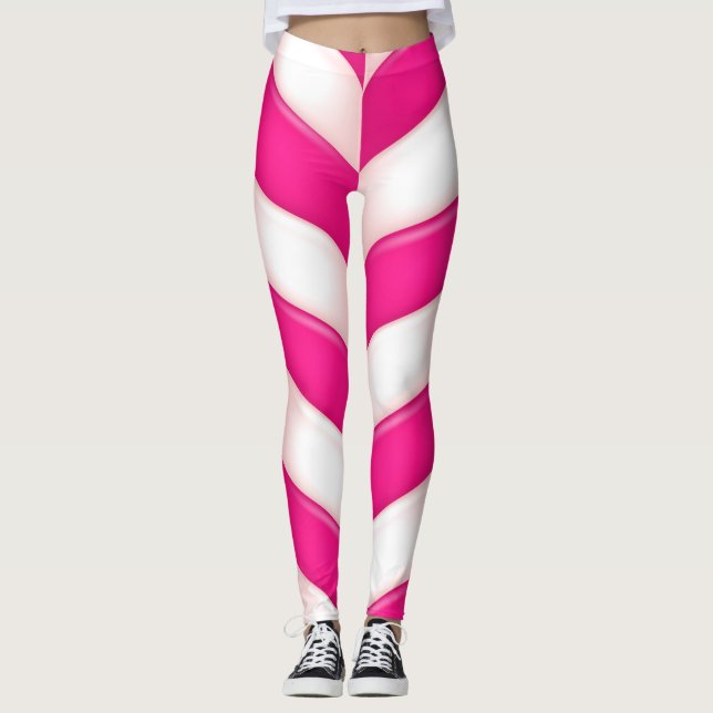 Gulligt rosa sött candy canemönster leggings (Framsida)