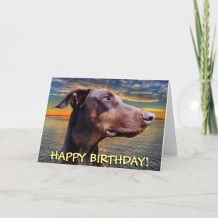 Gulligt rött dobermanfödelsedagkort kort