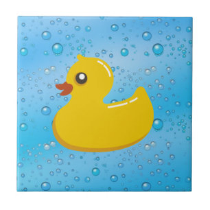 Gulligt Rubber Ducky/blått bubblar Kakelplatta