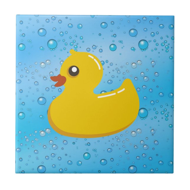 Gulligt Rubber Ducky/blått bubblar Kakelplatta (Framsidan)