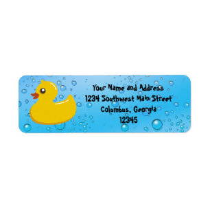 Gulligt Rubber Ducky/blått bubblar Returadress Etikett